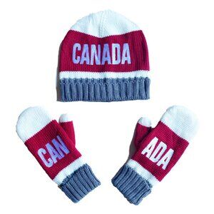 Maple Leaf Canadian Themed Beanie Hat Mittens Gloves Set (104)